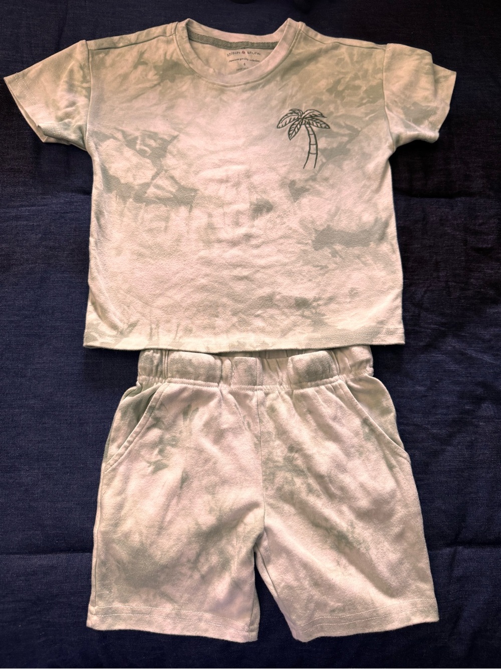Kids Tie-Dye Palm Short Pajama Set - Light Mint Green (size 6)